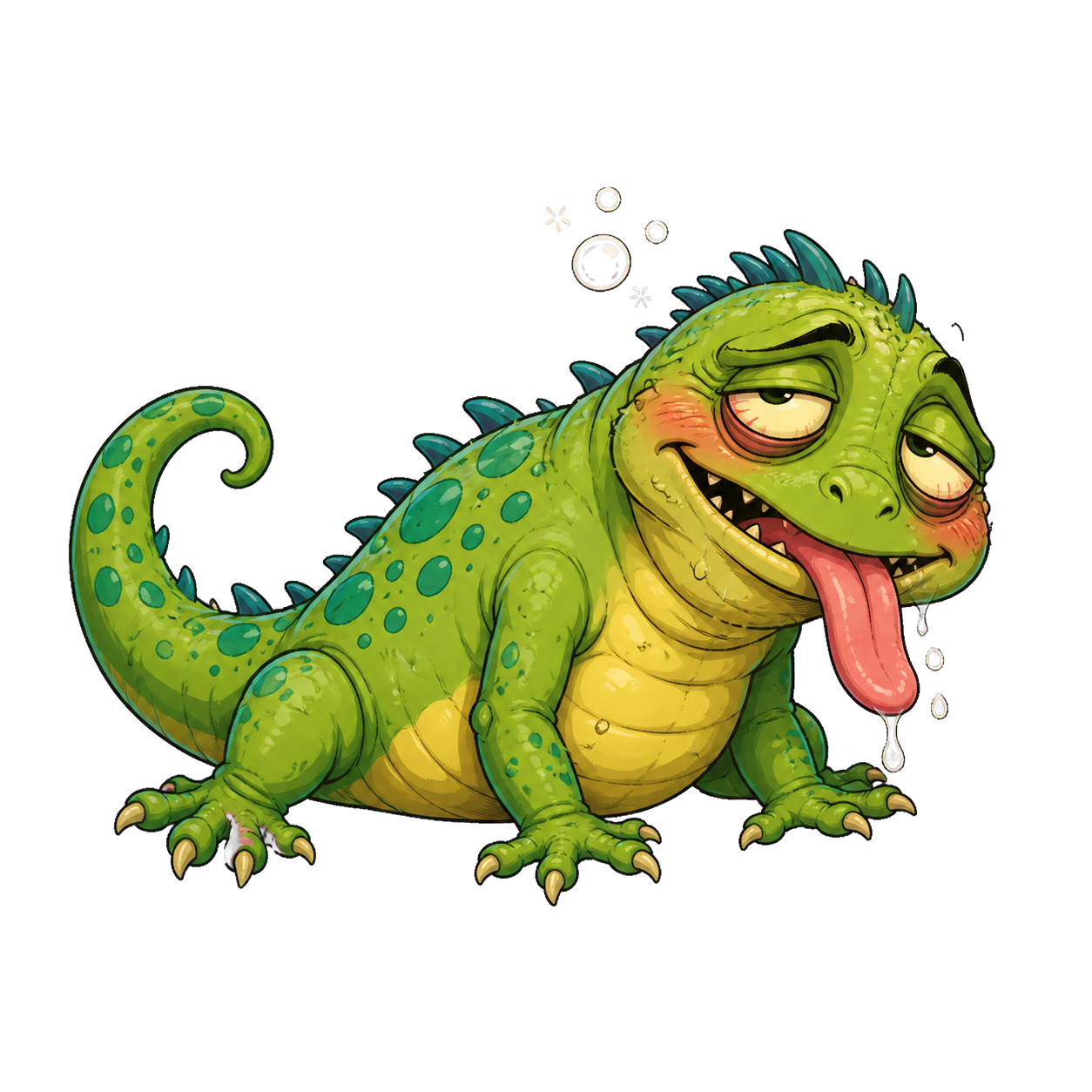 Lisc, a woozy green lizard with his tongue out